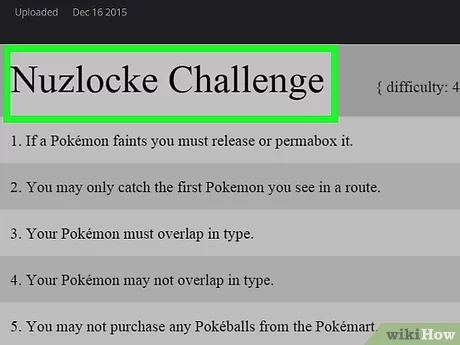 Exemple de règles que l'on peut retrouver lors d'un Nuzlocke Challenge.